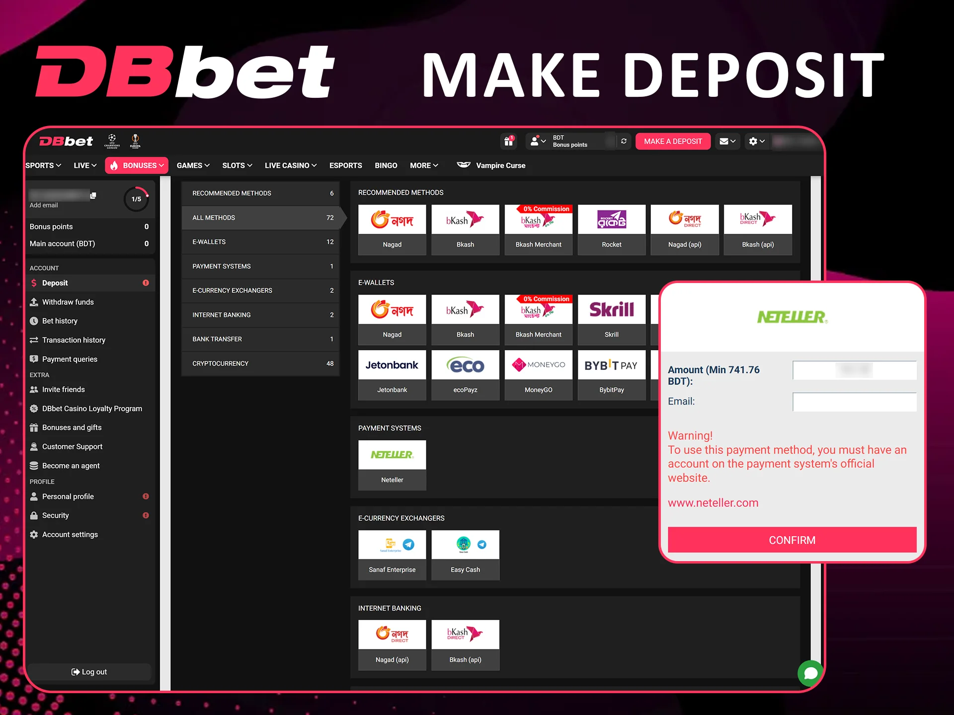 Make a Dbbet Deposit via app today.