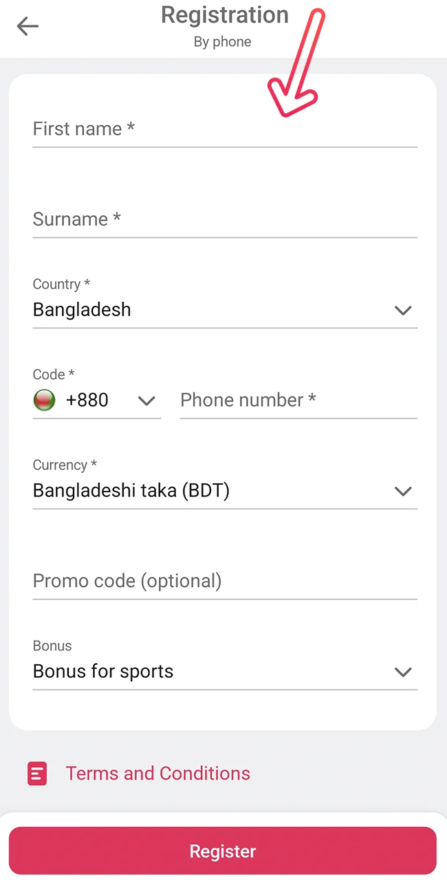 Enter your details for Dbbet Bangladesh account.
