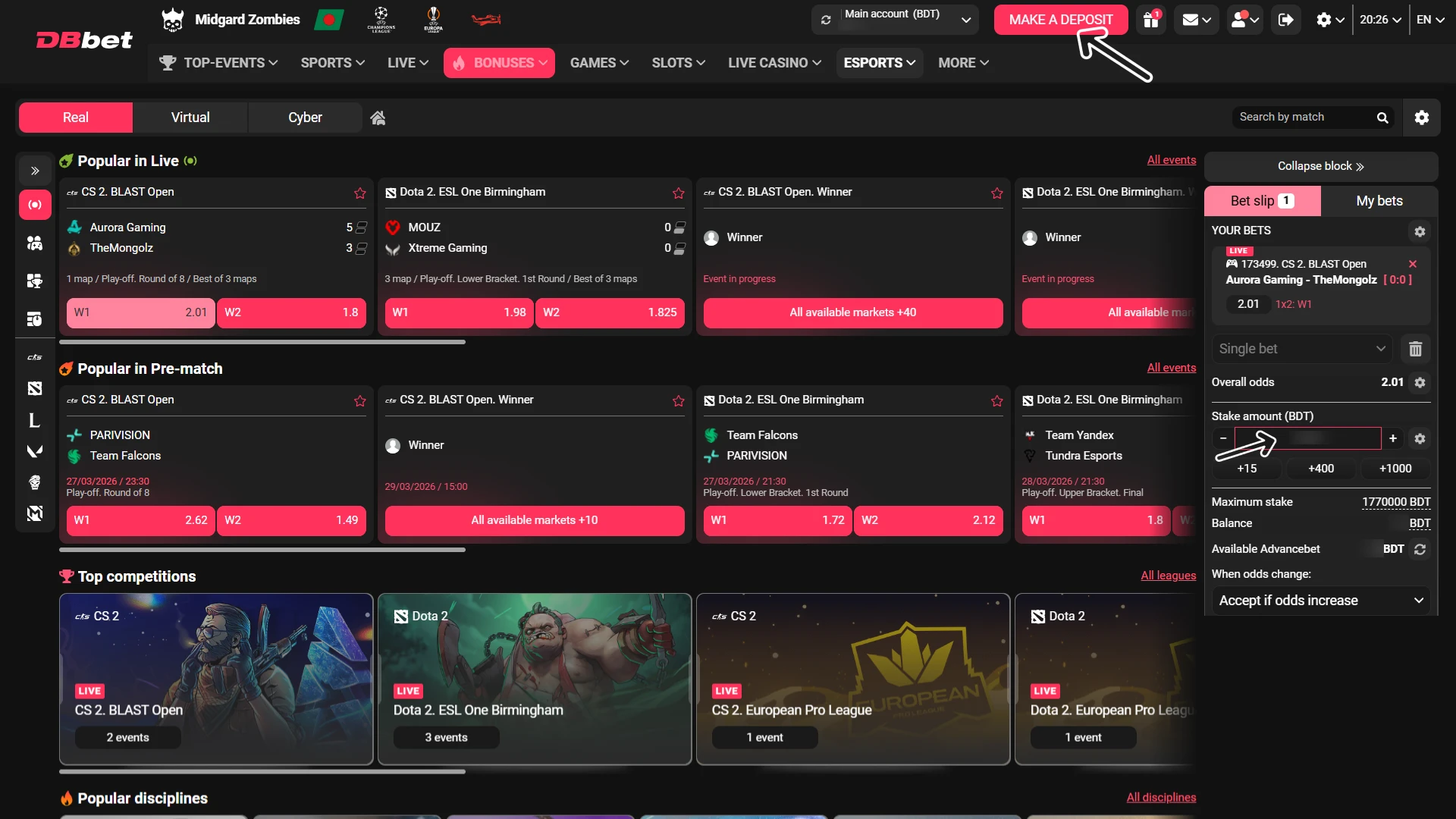 Explore diverse markets and place a Dbbet E-Sports Betting wager.